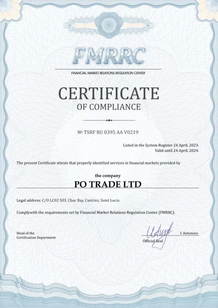 PO TRADE LTD terdaftar di Rodney Bayside Building, Rodney Bay, Gros-Islet, St Lucia dengan nomor registrasi 2019-00207.